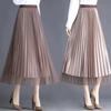 Qooth Summer Autumn Tulle Calf Length Pleated Skirts Simple Casual Slimming A Line Skirt for Women QT2586