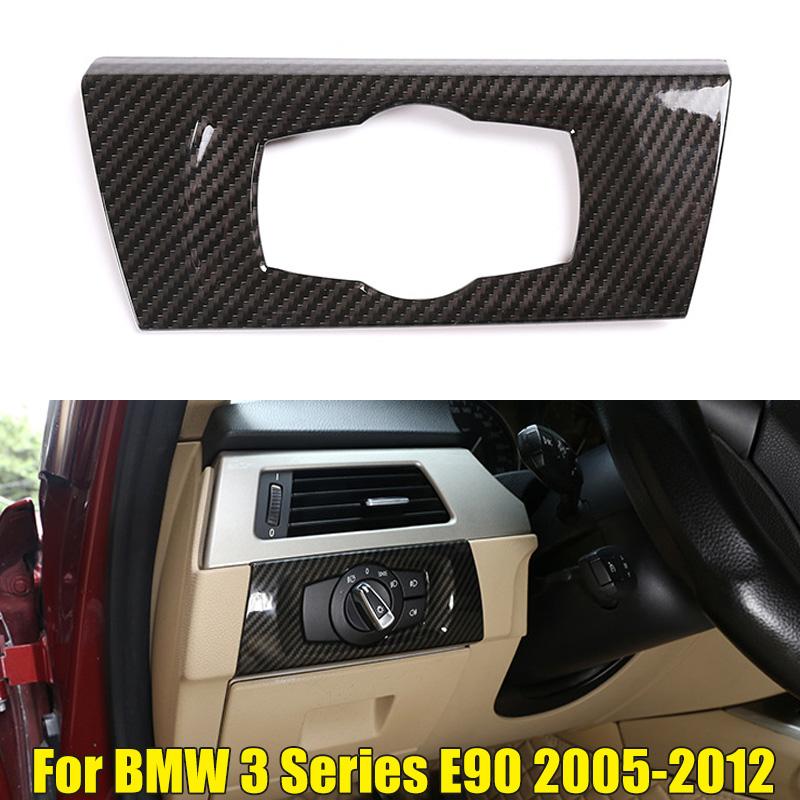 ABS Carbon Fiber Car Headlight Switch Decorative Frame Cover Trim For BMW 3 Series E90 2005-2012