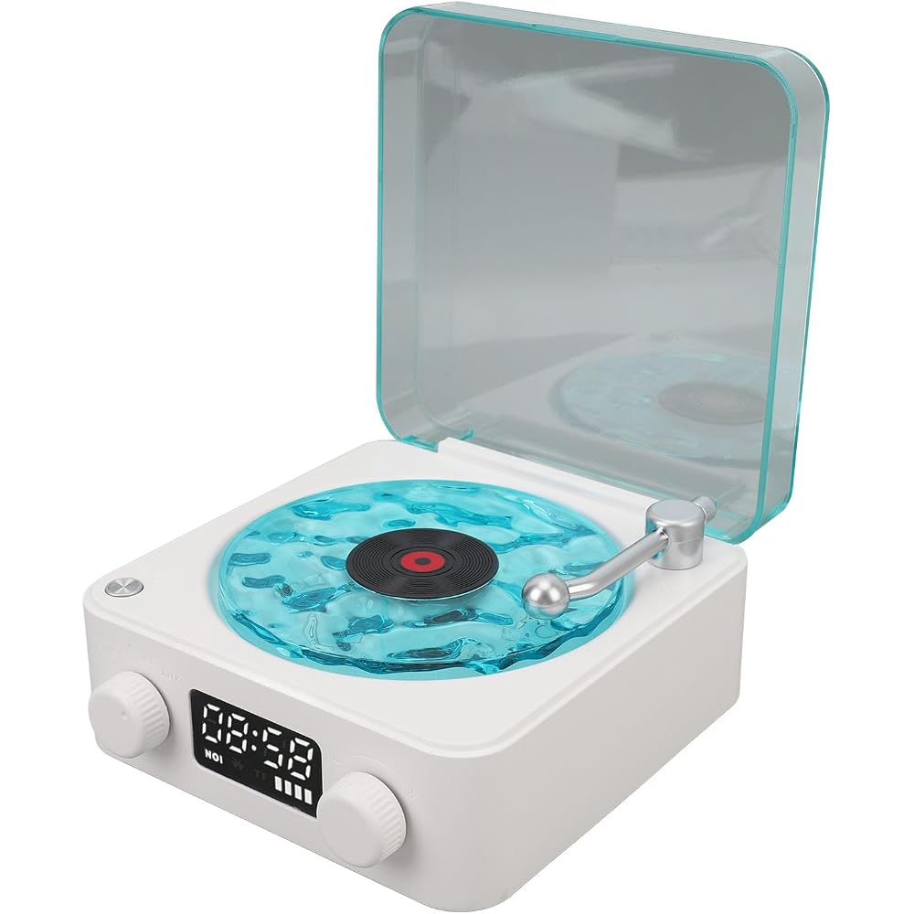 Generic Record Player Speaker with Weather and Battery Display, Portable for Living Room (White)