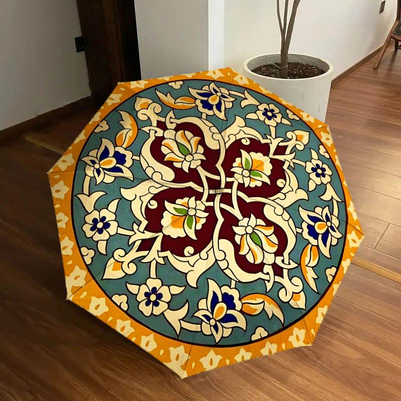 

1pc Floral Ornament Automatic Umbrella Durable Iron Frame & Plastic Handle, Gift for Men & Women, Sturdy Construction yy250905173