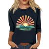 Moda Donna Ampio Casual Manica Sette 3/4 Stampato Girocollo Maglia Pullover