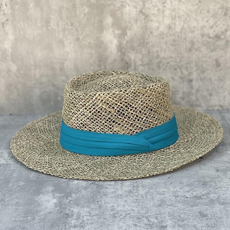 Internet Celebrity Versatile Round Top Fashion Straw Hat Female Summer Celebrity French Natural Salty Straw Weave Flat Brim Sunshade Top Hat