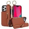 Zipper Wallet with Card Holder Ring Leather Phone Case for iPhone 16 15 14 11 Pro Max XS XR 7 8 Plus 13 12 Mini Protective Cover