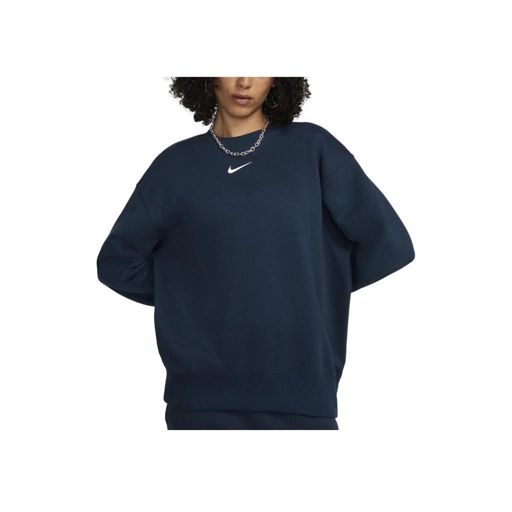 Nike Sportswear Logo Embroidered Pattern Crewneck Pullover Solid Color Long Sleeve Sweatshirt Women sweatshirt Military Navy DQ5733-478