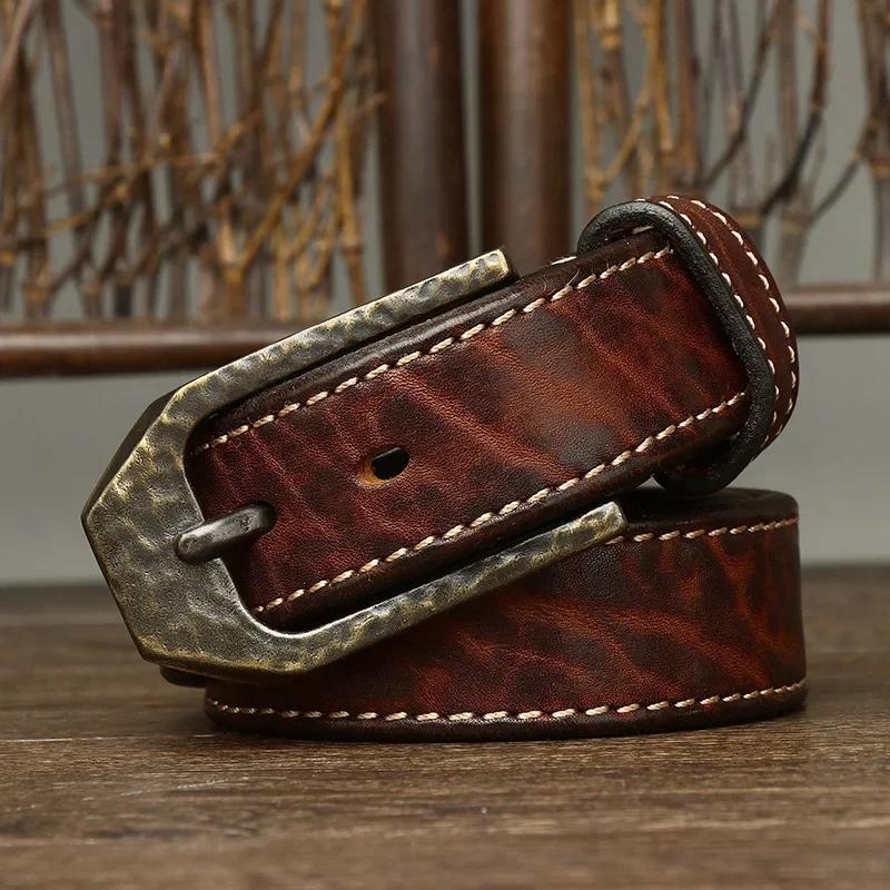 3.8CM Thick Cowhide Copper Buckle Genuine Leather Casual Jeans Belt Men High Quality Retro Luxury Male Strap Waistband Designer