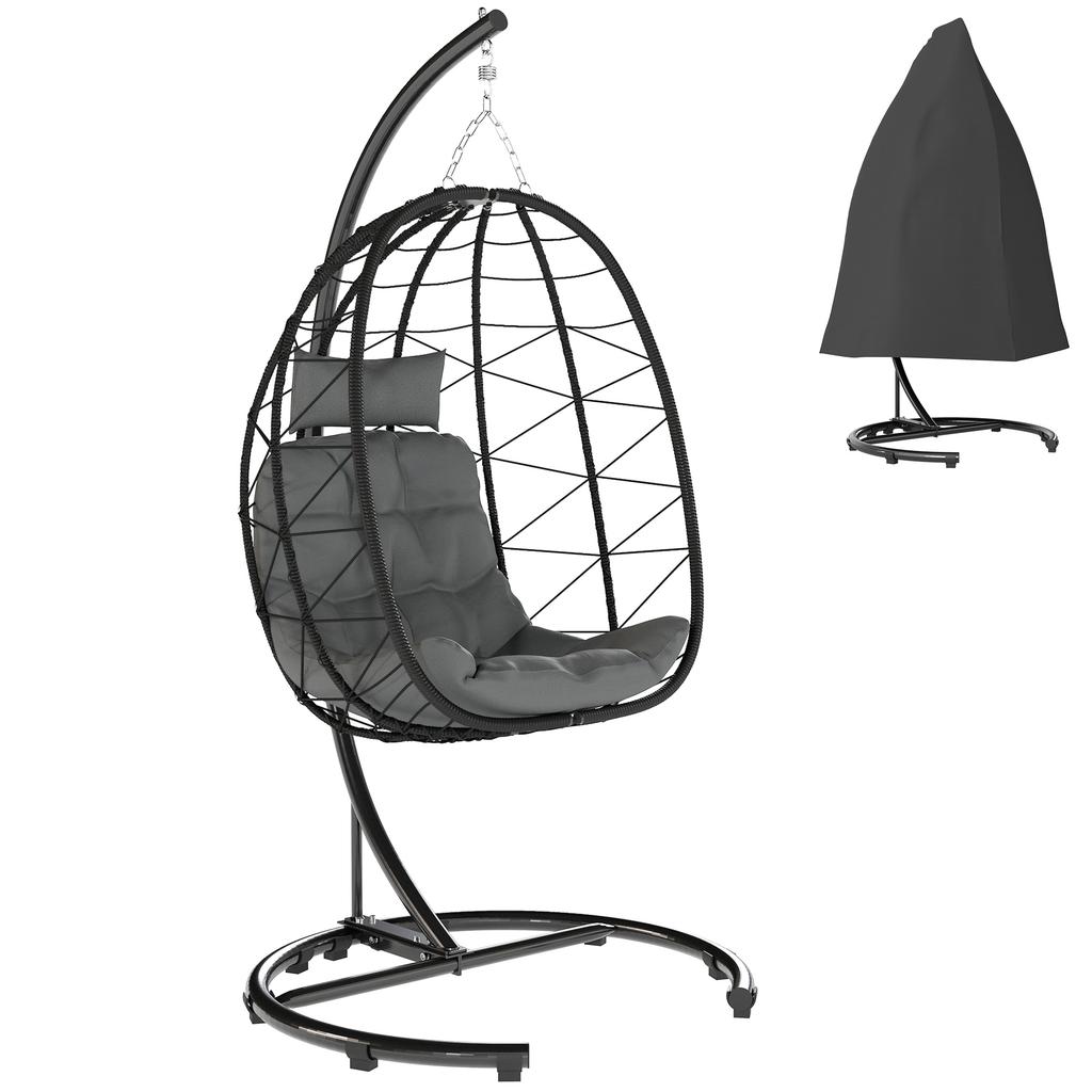 Hanging Chair Outdoor Hanging Chair Egg Chair, weather-resistant, incl. cushion, 102 cm x 102 cm x 195 cm, Dark Grey