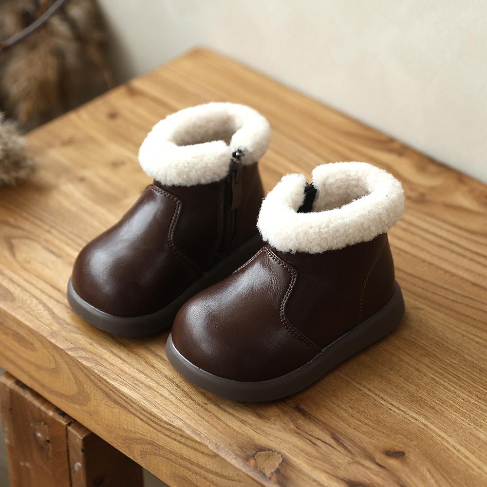 

Winter Baby Snow Boots Unisex Leather Cute Boys Girls Shoes Warm Cotton Kids Sneakers Soft Bottom Toddler Baby Shoes 26 коричневий