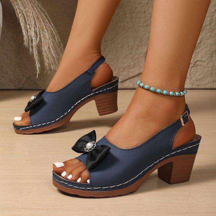 Fashion high-heeled sandals tow summer bow one-word casual sandals tow