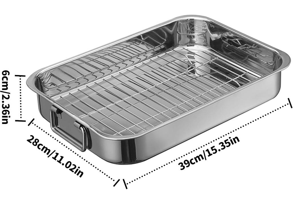 Stainless Steel Non-stick Baking Tray with Grill 15x 11 Inch for Roast Chicken Vegetables Turkey Silver