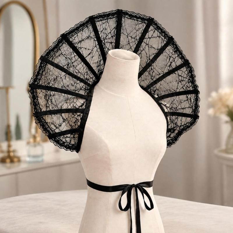 Gothic Lace Victorian Stands up Collar Baroque Queen Collar Adult Lace Neck Piece with Openwork Layers and Tall Back Shape for Stage Looks, Photo