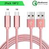 USB Type C Cable - Nylon - Pack of 2 - 1M - Pink - Compatible Smartphones