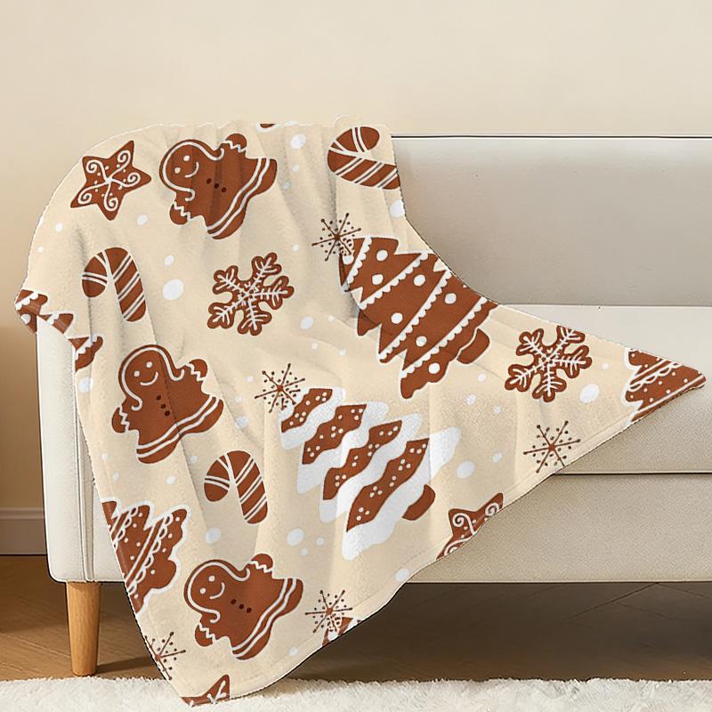 Christmas Gingerbread Man Series Lightweight Flannel Throw Blanket: Soft, Cozy & Warm for Home Winter Use