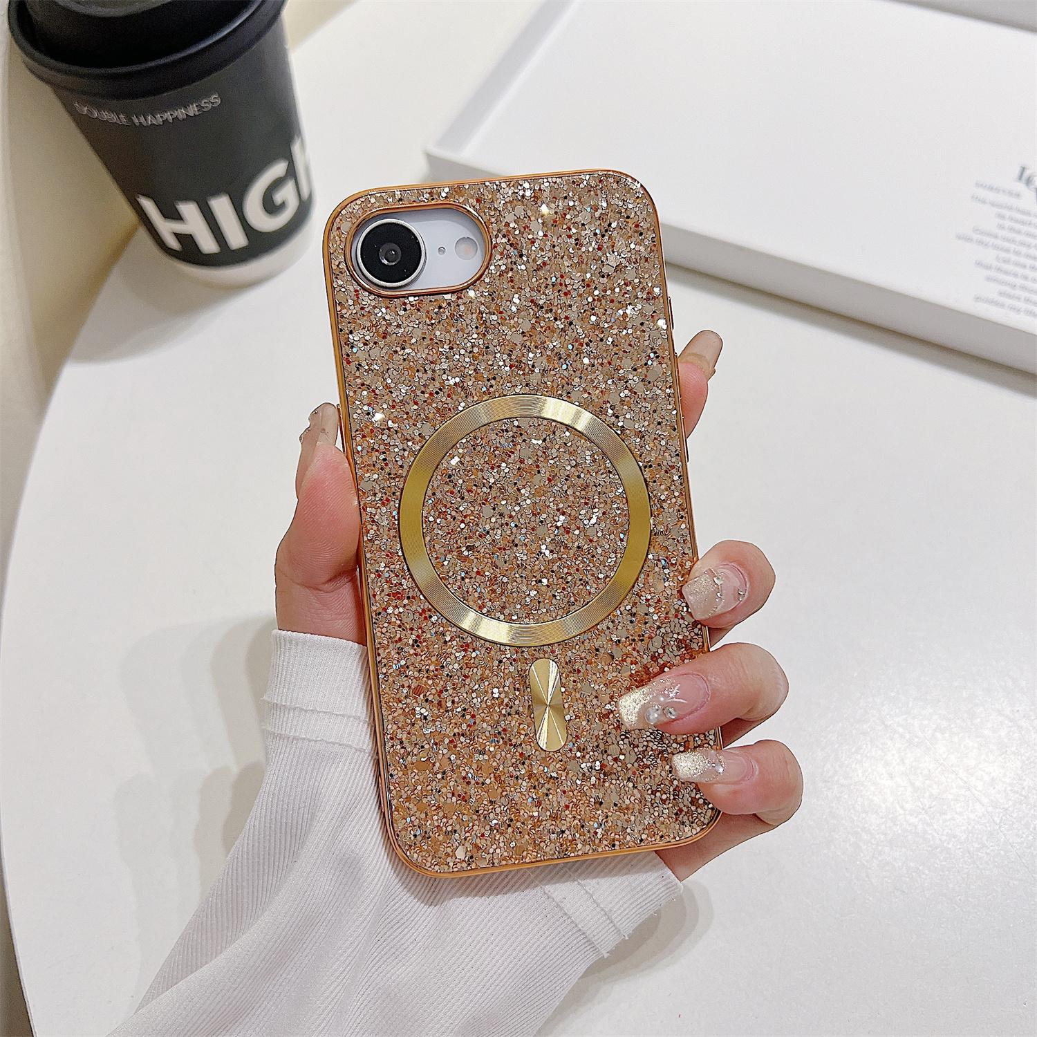 

Для iPhone 16e Магнітний чохол для телефону Блискуча гальванізована TPU рамка Задня кришка з ПК Rose Gold