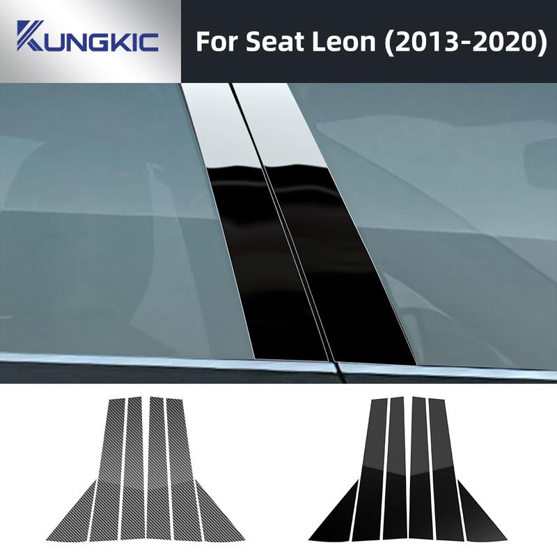 Carbon Fiber Style B Pillars Sticker For Seat Leon 2013 2014 2015 2016 2017 2018   LHD RHD Car Glossy Black Trim