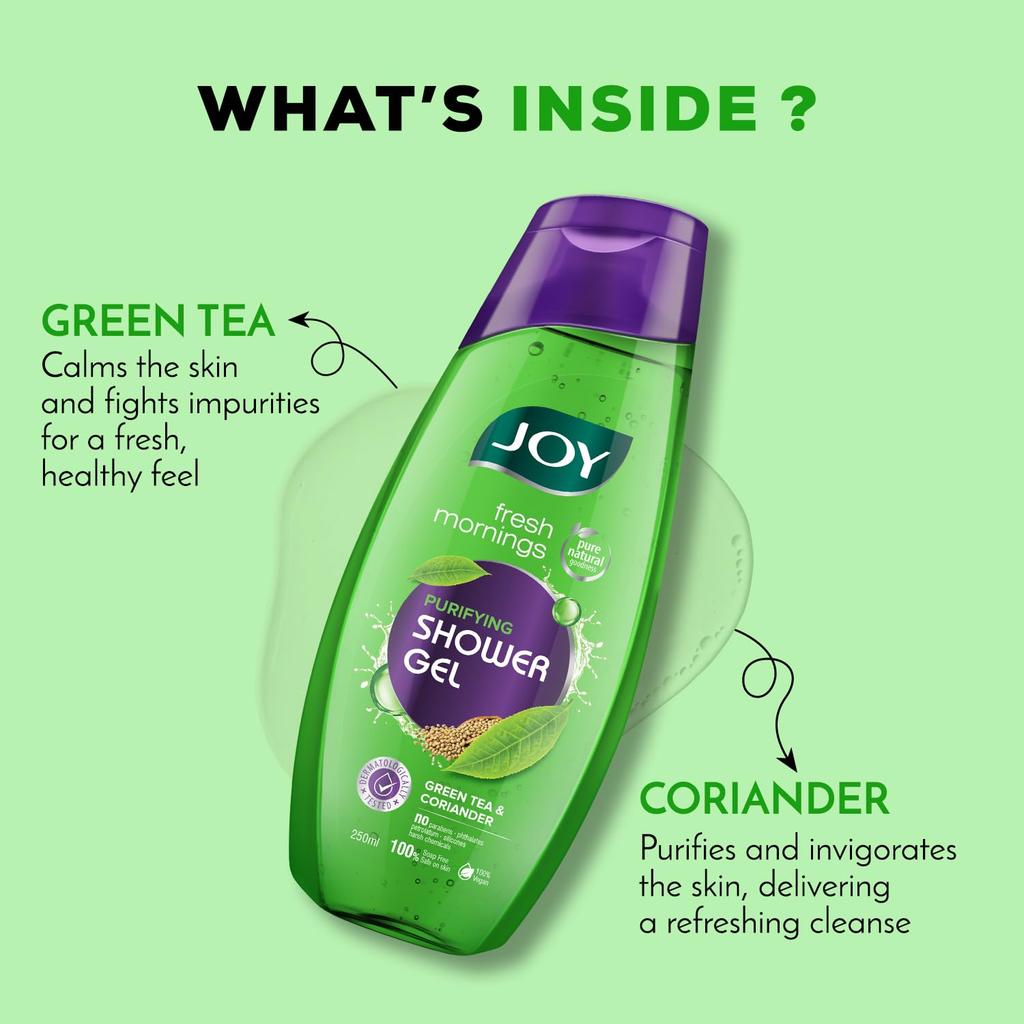 Joy Green Tea Shower Gel Body Wash 250 ml Pack of 1 For Soft, Purified, Detoxified Skin All Day Freshness