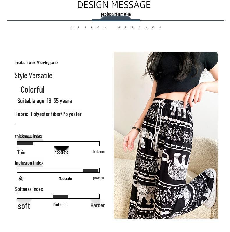 2025 Thai Yoga Pants: Elephant Print, High Waist, Wide Leg, Floor-Length, Summer Style, Hot Selling in Southeast Asia