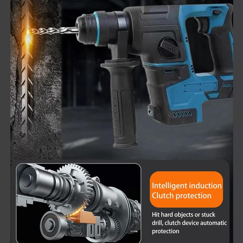 Bürstenloser Elektro-Bohrhammer 4800ipm Wiederaufladbarer Akku-Rotationshammer Bohr- und Meißelwerkzeug für Makita 18V Akku