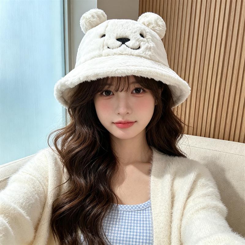 Autumn and Winter Rabbit Plush Fisherman Hat Bear Ears Female Fashion Versatile Face Cute Wind Warm Basin Hat