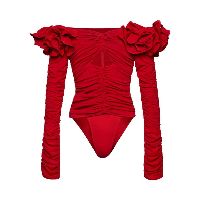 Sexy Flower One Piece Swimwear Brazilian Biquini Cut Out Swimwear Women Swimsuits High Leg Bodysuit Bathing Suit Monokini