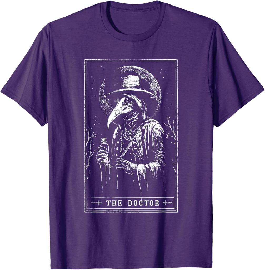 Pestdoktor Tarotkarte Grafik T-Shirt Herren Lässig Kurzarm Baumwolle T-Shirt Reise