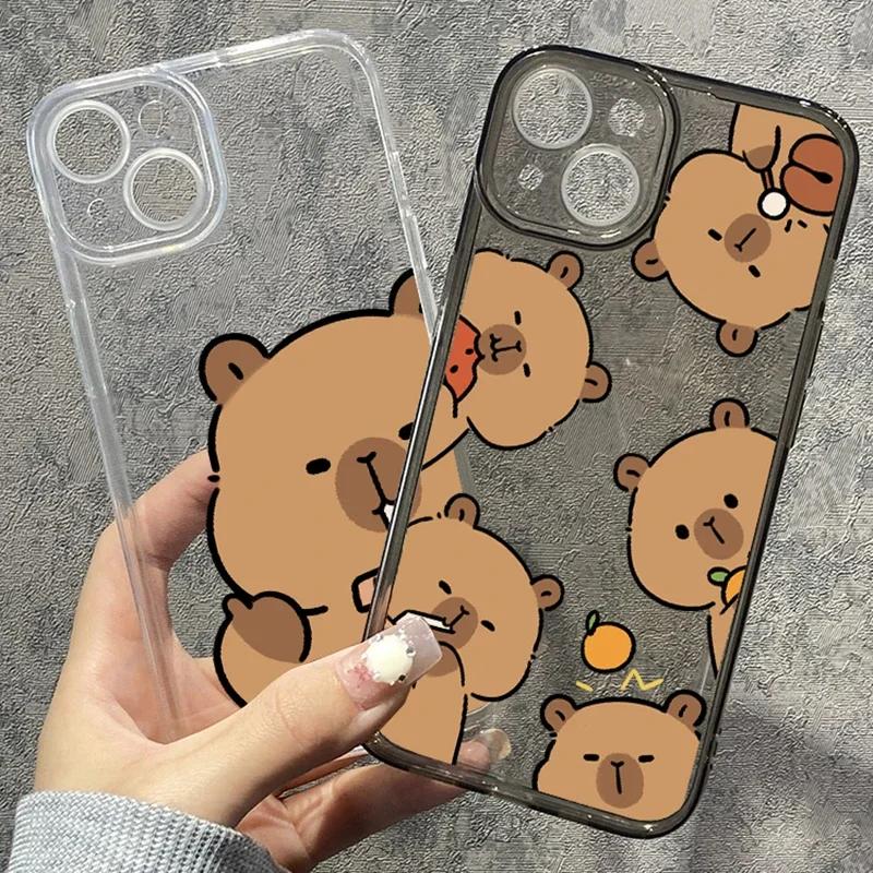 Funny Cartoon Capybara Clear Phone Case For iPhone 17 14 15 12 11 13 16 Pro Max Mini SE 7 Plus 17E Cute Transparent Cover Fundas