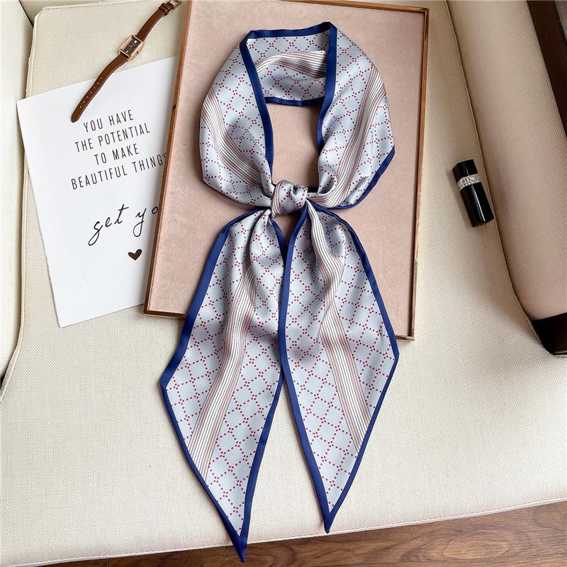 Geometric small silk scarf decoration spring and autumn versatile Korean thin narrow streamer diagonal scarf thin scarf fashion women's headscarf