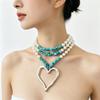 Original European and American Elegant Niche Bead Imitation Pearl Necklaces Versatile Casual Retro Big Heart Turquoise Necklace