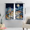 2pcs 2D flat printing Merry Christmas Curtain Cartoon villages and cedar trees 100% Polyester Without Electricity Birthday Party