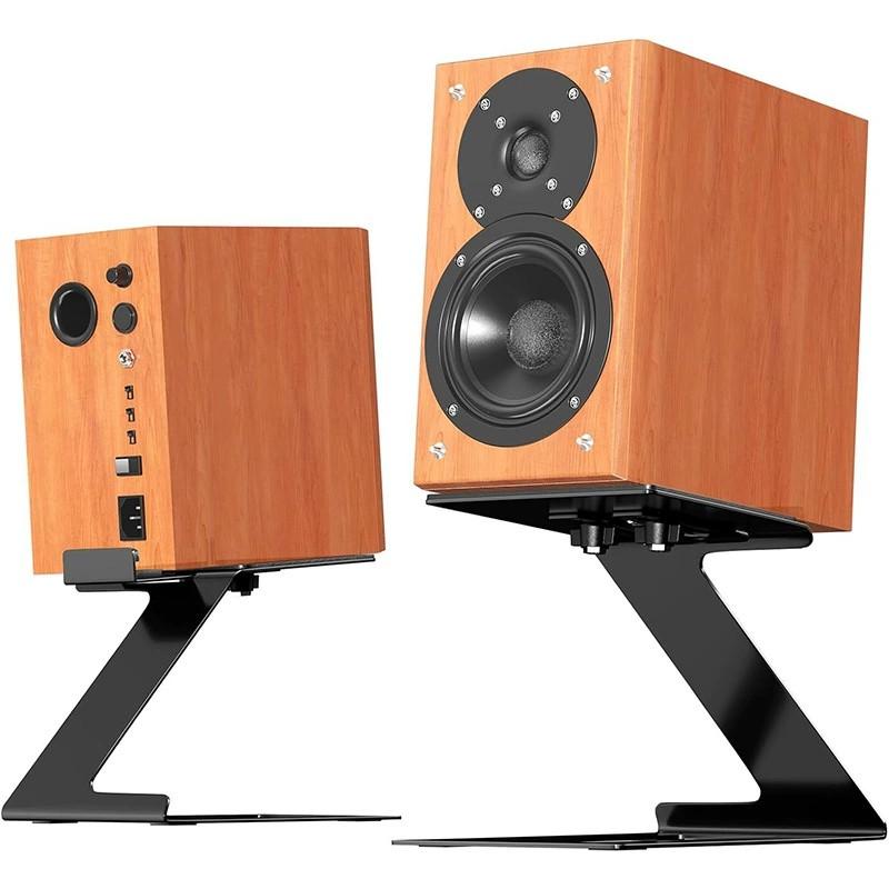 Desktop Speaker Stands Pair, Heavy Duty Desk Bookshelf Speaker Stands, Adjustable Cantilevered Speak Stand , Vibration Absorbing Padded Foam