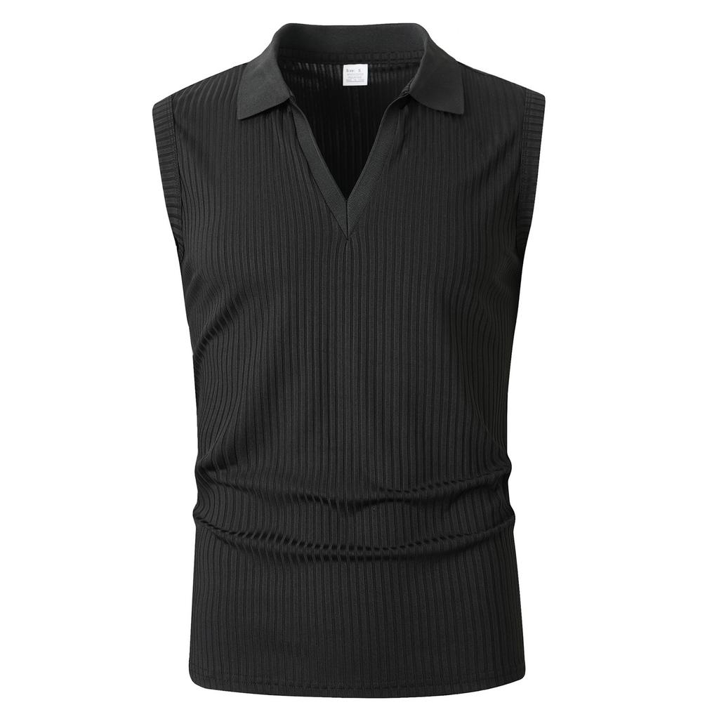 Men Sleeveless Polo Shirt Ribbed Texture Casual Comfortable Fit Soft Fabric Summer Vest Top for Daily Wear