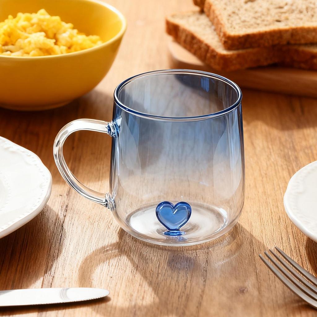 Gradient Colored Love Glass Cup Couple Breakfast Milk Cups Transparent Drinking Glasses for Juice Iced Coffee Mugs Drinkware