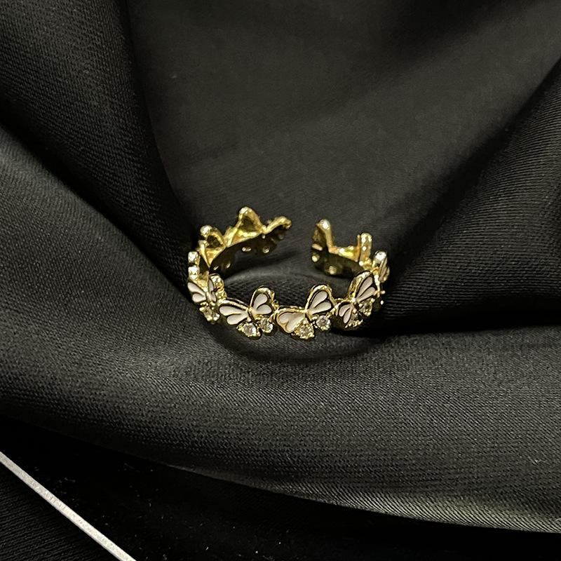 New Disc Language Series Golden Butterfly Rose Open Ring Niche Design French Premium Stacked Ring