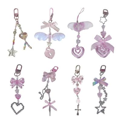 Stylish Acrylic Alloy Keyring Beaded Keychain Accessory for Phones and Purses