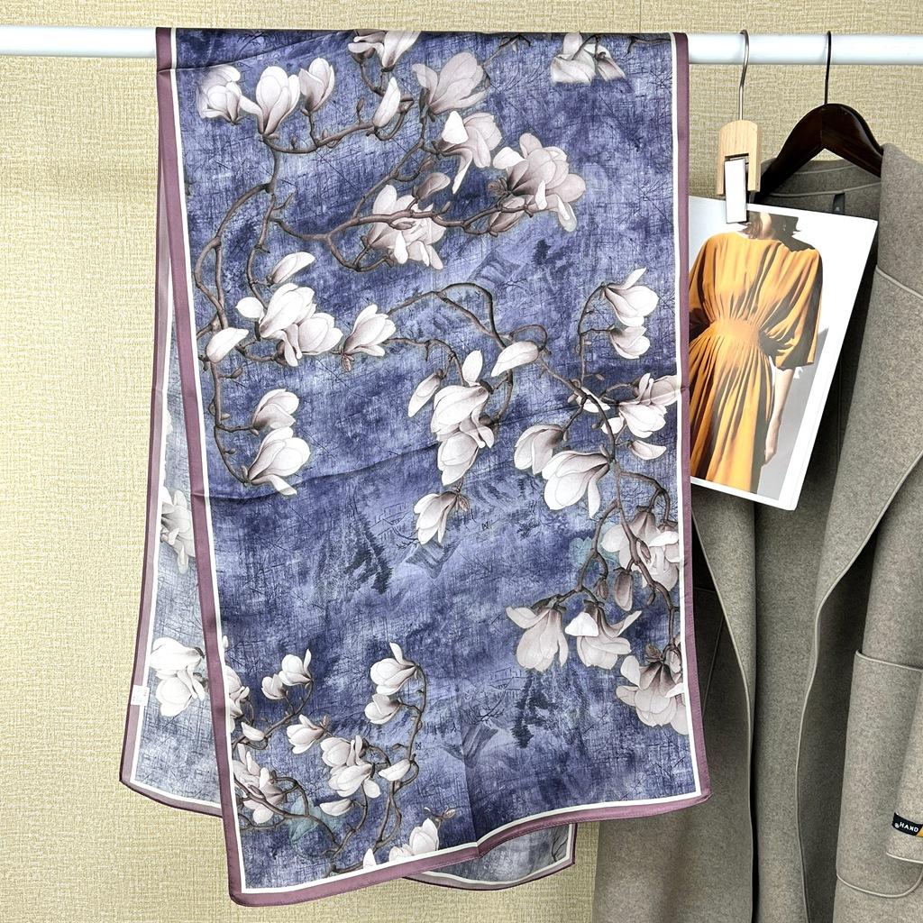 Silk Crepe Satin Long Silk Scarf Female Soft Temperament Versatile Chinese Mulberry Silk Sunscreen Shawl Scarf