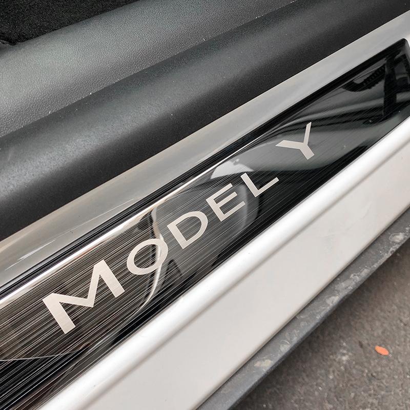 Black Stainless Steel Threshold Protector Strips for Tesla 2025 Highland Model Y Front & Rear Door Welcome Pedal, Anti-Scratch