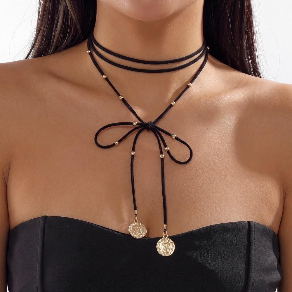 Long Chain Knotted Choker Necklace Y2K Neck Chain Sexy Layered Chain Choker Women