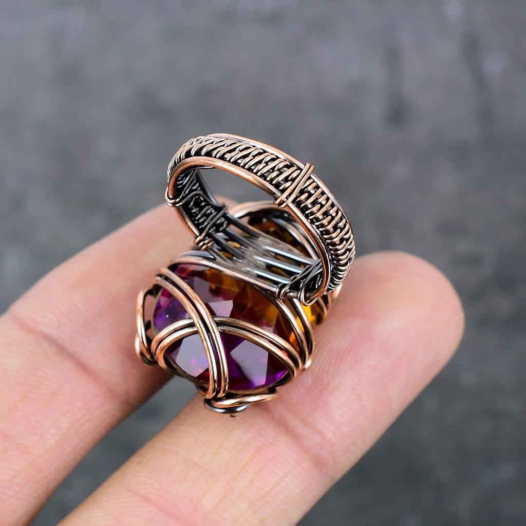 Bi-Color Tourmaline Handmade Copper Wire Wrap Jewelry Ring Size 8 V2f12