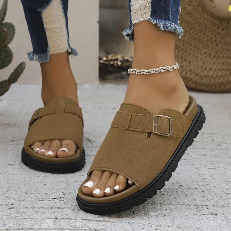 Mode Rimocy Sommer Wildleder Dicke Plateau Damen Sandalen 2025 Schnalle Rutschfest Sandalen Lässig Atmungsaktiv Damen Mode Sandalen