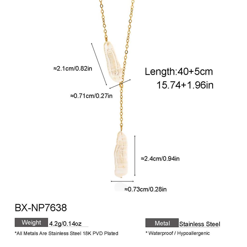 European & American Gold-Plated Stainless Steel Baroque Freshwater Pearl Necklace - Light Luxury, High-End, Non-Fading