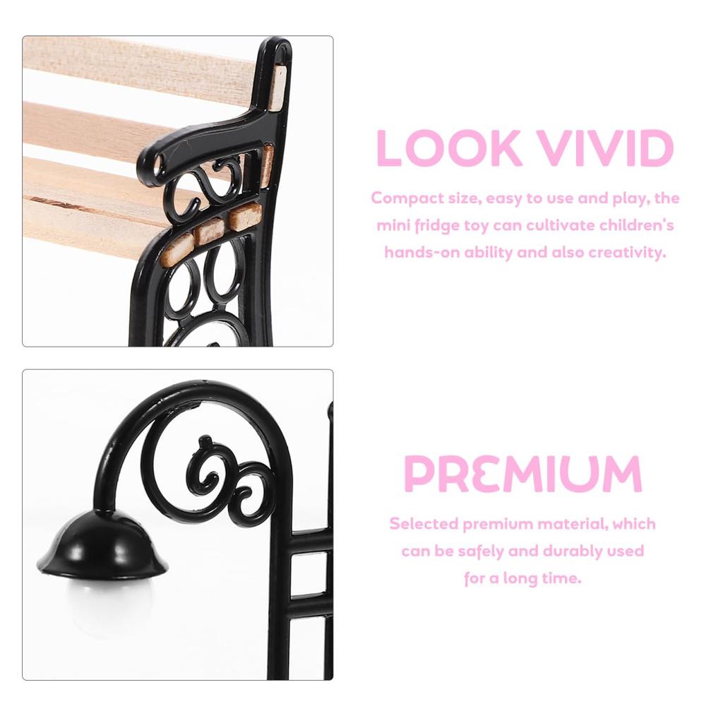 Ifundom Miniature Park Bench Set with Mini Street Light Post for DIY Dollhouse, Miniature Garden Furniture, 9.00 X 3.00 X 1.00cm, Desktop Decor