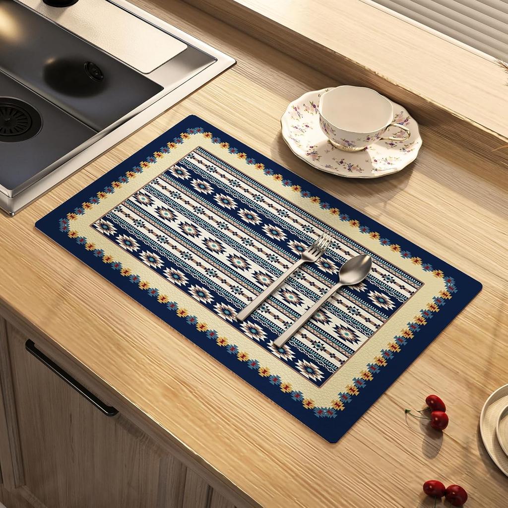 National Style Dish Drying Mat Absorbent Floral Coffee Rubber Backed Soft Silicone Bird Kitchen Draining for Bathroom Bar