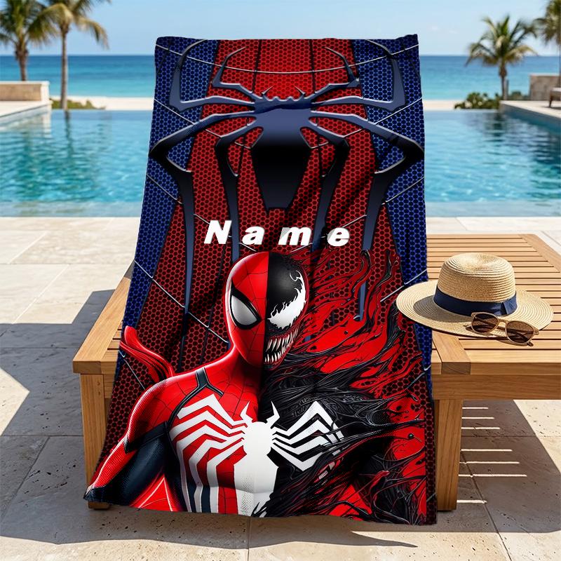 Custom Name Spider-Man Team-Up Stylish Digital Printing Beach Towel Quick‑Drying Absorbent Blanket for Beach Pool Gym Travel