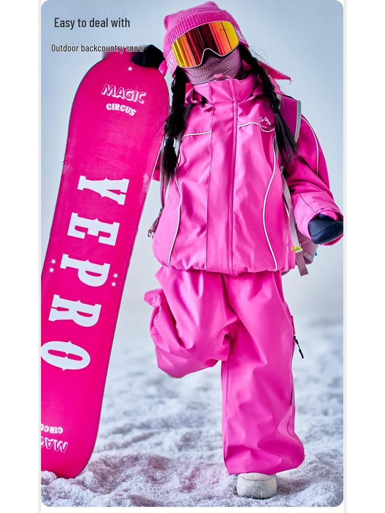 IMGO Kids' Rose Red Motorcycle Snowsuit: Girls' Windproof Waterproof Ski Jacket & Pants Set