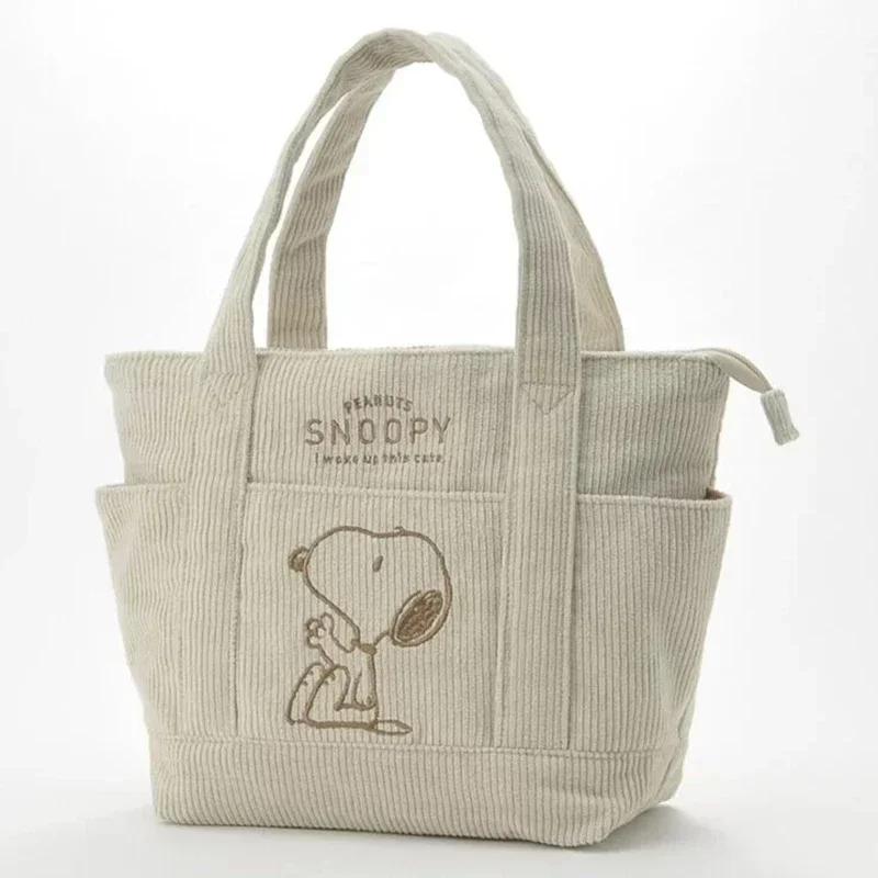 Snoopy Series Cute Corduroy Tote Bag Casual Hundred Students Large Capacity Handbag Zipper Shoulder Large Bag Girl Present 36x24x13CM