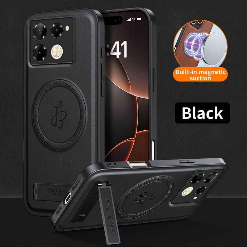 Luxury Magnetic Stand Holder PU Leather Phone Case For Infinix Hot Note 40 50 Pro Plus 40i 50S 50X Wireless Charging Logo Cover