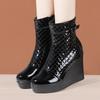 10cm Small Size 33-43 Genuine Leather Boots Women's Platform Wedges Shoes 2025 Winter High Heels Warm Fur Ankle Boots Office Mom