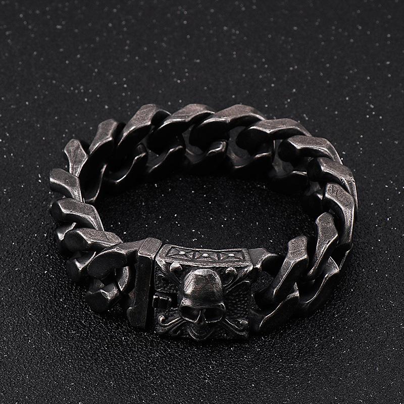 4 Styles Silver Color Personalized Cuban Chain Bracelet European and American Men's Skull Head Bracelet