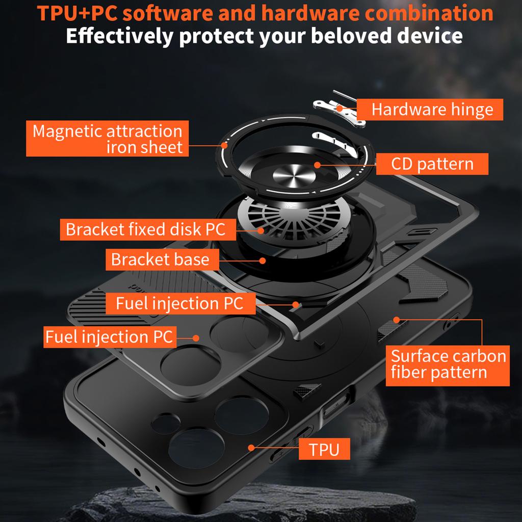 For Xiaomi Redmi A5 4G (171.7mm)/Poco C71 4G Magnetic Case Rotating Kickstand TPU+PC Phone Cover