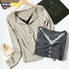 Vintage Y2K Kant Patchwork Trui Dames Koreaanse Ontwerp Gestreept Gebreide Jumpers Dames Mode Slim Elastische Basis Gebreide Kleding