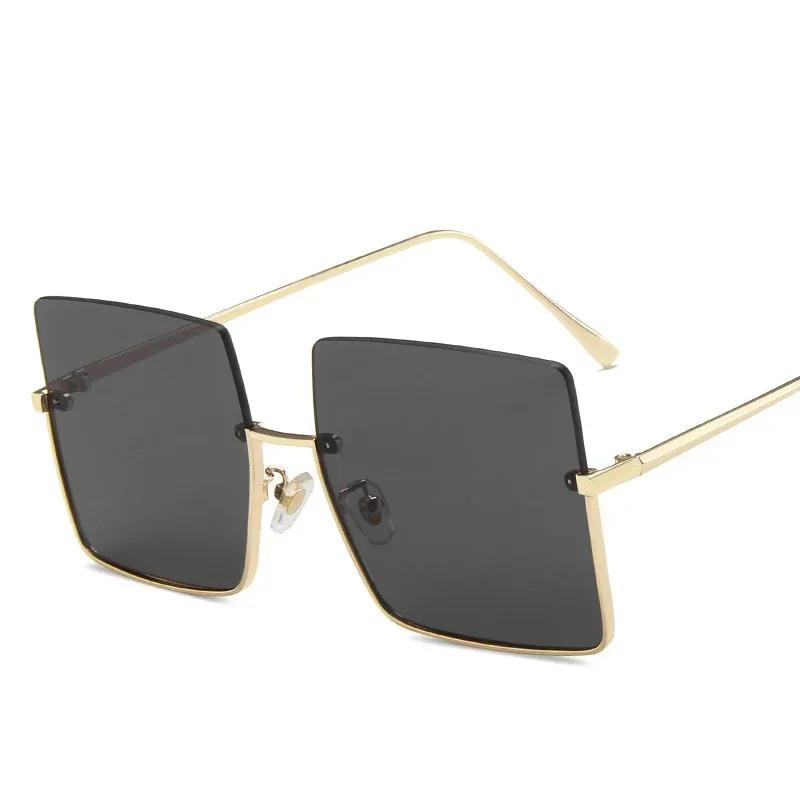 Fashion Oversized Square Sunglasses Women Brand Retro Big Frame Sun Glasses Female Metal Semi-Rimless Designer